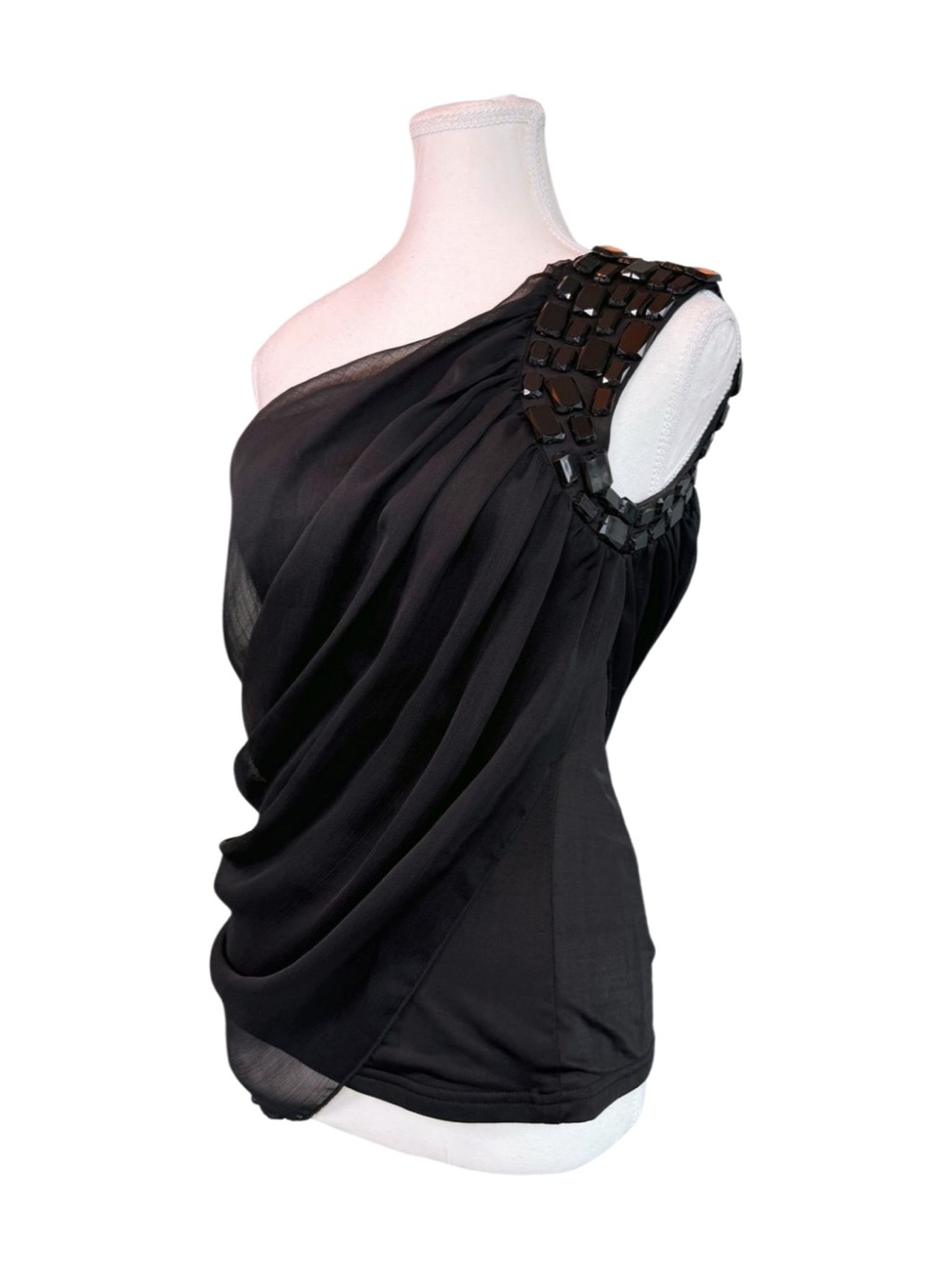 Vintage Beaded One-Shoulder Draped Top